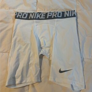 Nike Pro Men's White Athletic Shorts with Black Waistband